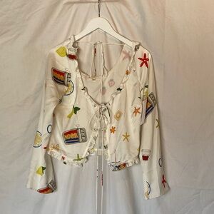 For Love And Lemons White Patterned Tie-Front Top